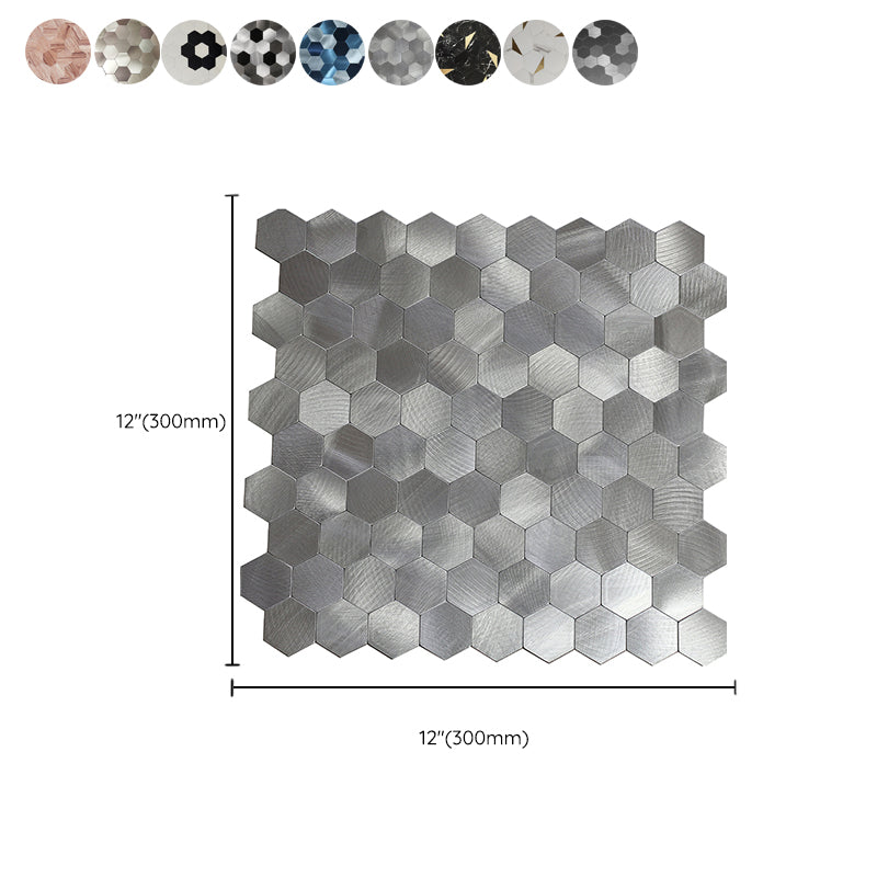 Hexagonal Mosaic Tile Metal Peel and Stick Tiles for Kitchen and Bathroom, 11.8"x 11.8" Clearhalo 'Flooring 'Home Improvement' 'home_improvement' 'home_improvement_peel_stick_blacksplash' 'Peel & Stick Backsplash Tile' 'peel_stick_blacksplash' 'Walls & Ceilings' Walls and Ceiling' 6298617