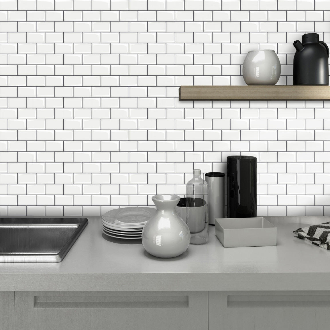 12"x 12" Resin Mosaic Tile Square Peel and Stick Tile for Backsplash & Wall Tile White Clearhalo 'Flooring 'Home Improvement' 'home_improvement' 'home_improvement_peel_stick_blacksplash' 'Peel & Stick Backsplash Tile' 'peel_stick_blacksplash' 'Walls & Ceilings' Walls and Ceiling' 6298618