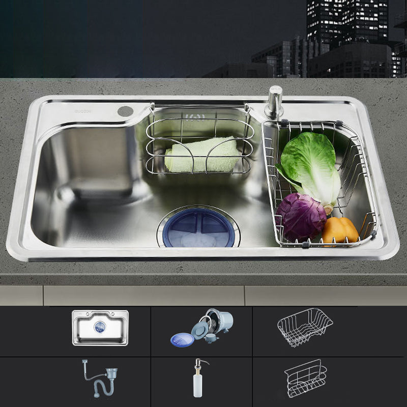 Modern Workstation Sink Stainless Steel with Drain Strainer Kit Kitchen Sink Sink Only None Center Clearhalo 'Home Improvement' 'home_improvement' 'home_improvement_kitchen_sinks' 'Kitchen Remodel & Kitchen Fixtures' 'Kitchen Sinks & Faucet Components' 'Kitchen Sinks' 'kitchen_sinks' 6298830