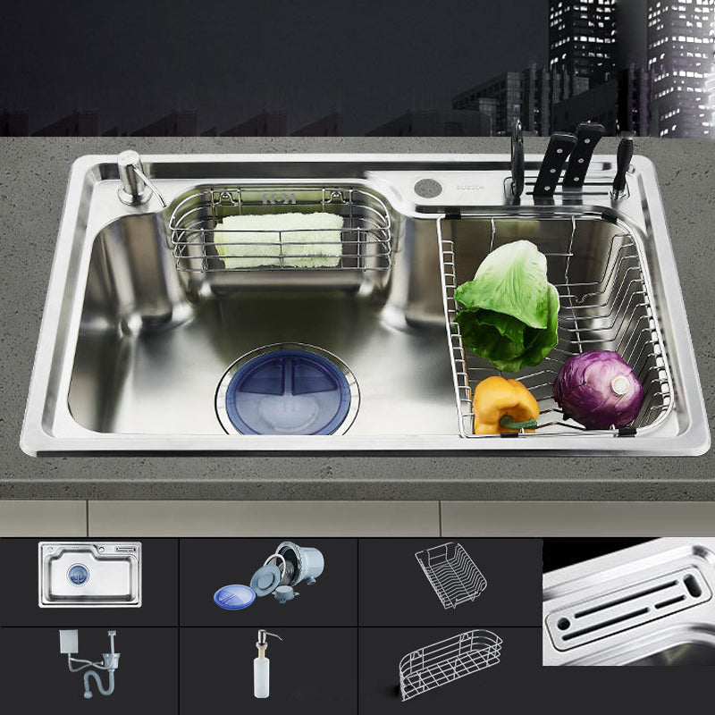 Modern Workstation Sink Stainless Steel with Drain Strainer Kit Kitchen Sink Sink Only None Left Clearhalo 'Home Improvement' 'home_improvement' 'home_improvement_kitchen_sinks' 'Kitchen Remodel & Kitchen Fixtures' 'Kitchen Sinks & Faucet Components' 'Kitchen Sinks' 'kitchen_sinks' 6298832