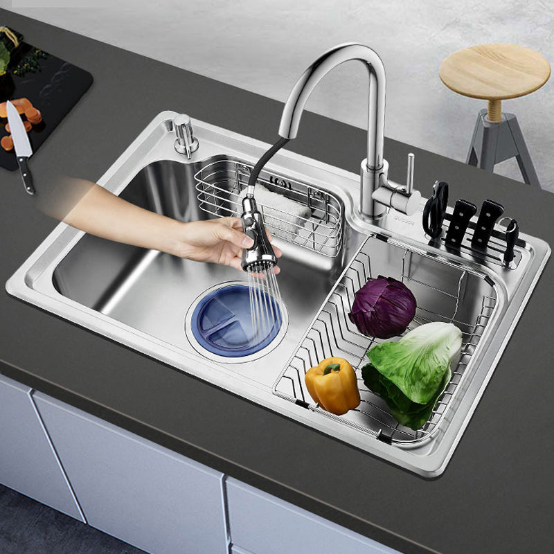 Modern Workstation Sink Stainless Steel with Drain Strainer Kit Kitchen Sink Clearhalo 'Home Improvement' 'home_improvement' 'home_improvement_kitchen_sinks' 'Kitchen Remodel & Kitchen Fixtures' 'Kitchen Sinks & Faucet Components' 'Kitchen Sinks' 'kitchen_sinks' 6298833