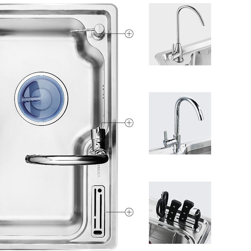 Modern Workstation Sink Stainless Steel with Drain Strainer Kit Kitchen Sink Clearhalo 'Home Improvement' 'home_improvement' 'home_improvement_kitchen_sinks' 'Kitchen Remodel & Kitchen Fixtures' 'Kitchen Sinks & Faucet Components' 'Kitchen Sinks' 'kitchen_sinks' 6298838