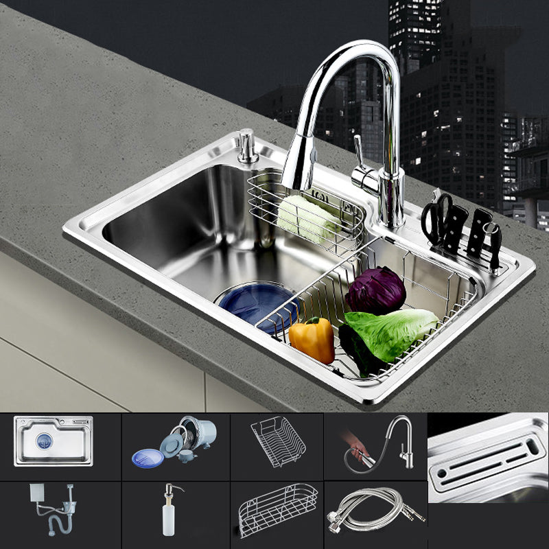 Modern Workstation Sink Stainless Steel with Drain Strainer Kit Kitchen Sink Sink with Faucet Pull Out Faucet Left Clearhalo 'Home Improvement' 'home_improvement' 'home_improvement_kitchen_sinks' 'Kitchen Remodel & Kitchen Fixtures' 'Kitchen Sinks & Faucet Components' 'Kitchen Sinks' 'kitchen_sinks' 6298839