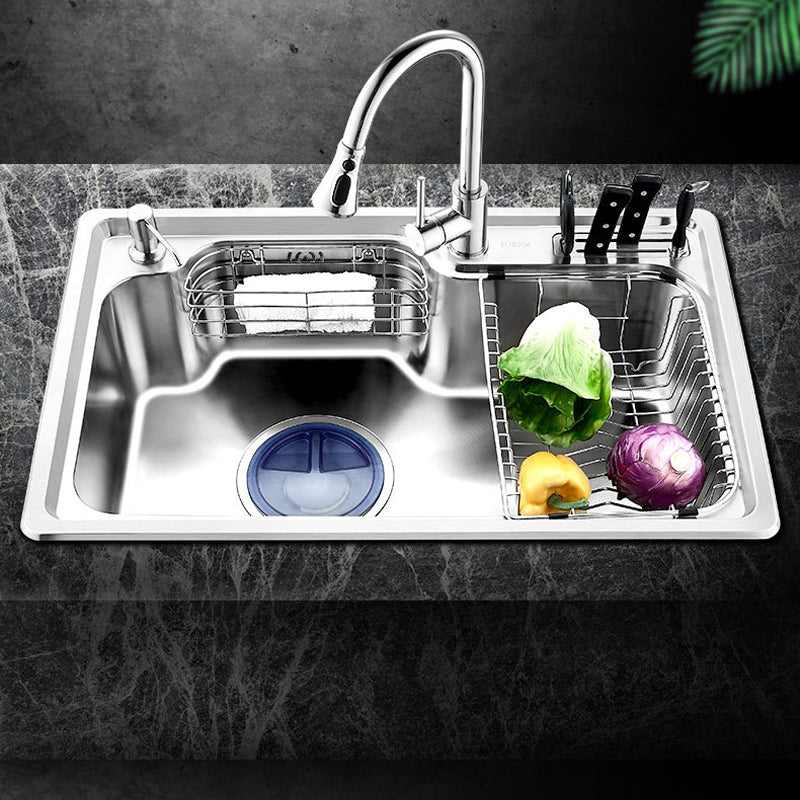 Modern Workstation Sink Stainless Steel with Drain Strainer Kit Kitchen Sink Clearhalo 'Home Improvement' 'home_improvement' 'home_improvement_kitchen_sinks' 'Kitchen Remodel & Kitchen Fixtures' 'Kitchen Sinks & Faucet Components' 'Kitchen Sinks' 'kitchen_sinks' 6298847