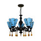 5 Heads Scalloped Hanging Pendant Rustic Stained Glass Leaf Chandelier Light with Crystal in Blue/Beige for Dining Room Clearhalo 'Ceiling Lights' 'Chandeliers' 'Industrial' 'Middle Century Chandeliers' 'Tiffany Chandeliers' 'Tiffany close to ceiling' 'Tiffany' Lighting' 62992
