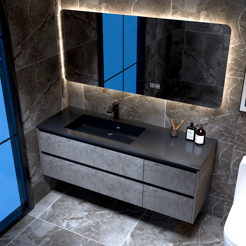 Glam Bathroom Vanity Cabinet Limestone Top with Mirror and Standalone Cabinet Vanity Set Clearhalo 'Bathroom Remodel & Bathroom Fixtures' 'Bathroom Vanities' 'bathroom_vanities' 'Home Improvement' 'home_improvement' 'home_improvement_bathroom_vanities' 6299963