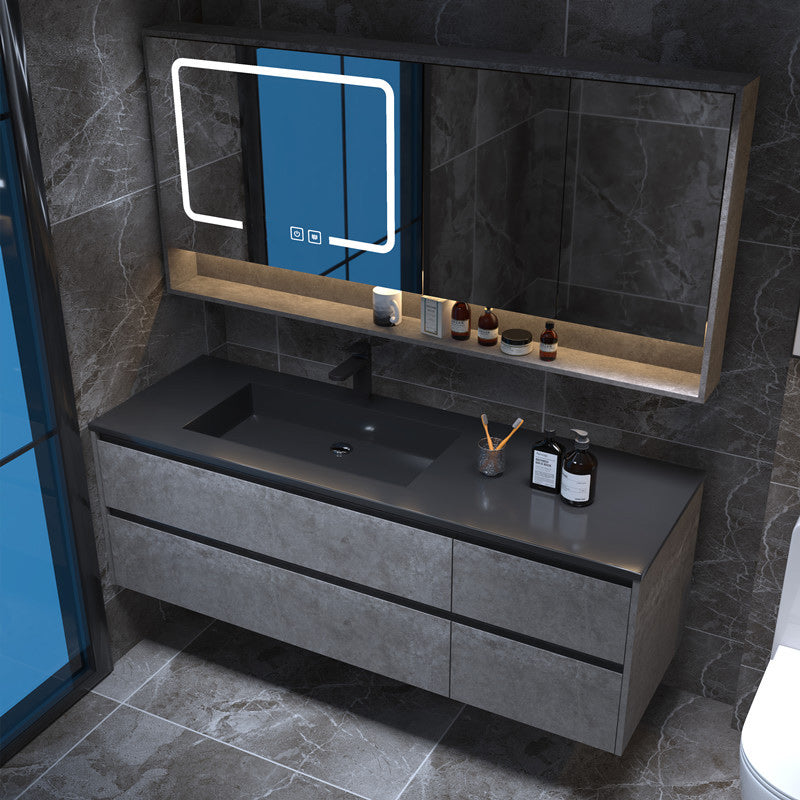 Glam Bathroom Vanity Cabinet Limestone Top with Mirror and Standalone Cabinet Vanity Set Clearhalo 'Bathroom Remodel & Bathroom Fixtures' 'Bathroom Vanities' 'bathroom_vanities' 'Home Improvement' 'home_improvement' 'home_improvement_bathroom_vanities' 6299965