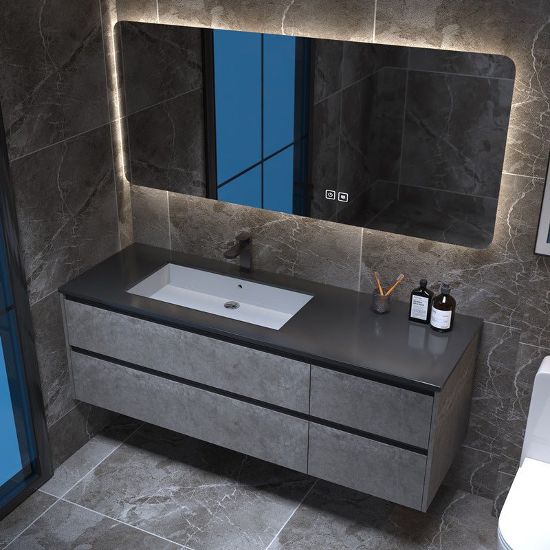 Glam Bathroom Vanity Cabinet Limestone Top with Mirror and Standalone Cabinet Vanity Set Clearhalo 'Bathroom Remodel & Bathroom Fixtures' 'Bathroom Vanities' 'bathroom_vanities' 'Home Improvement' 'home_improvement' 'home_improvement_bathroom_vanities' 6299966