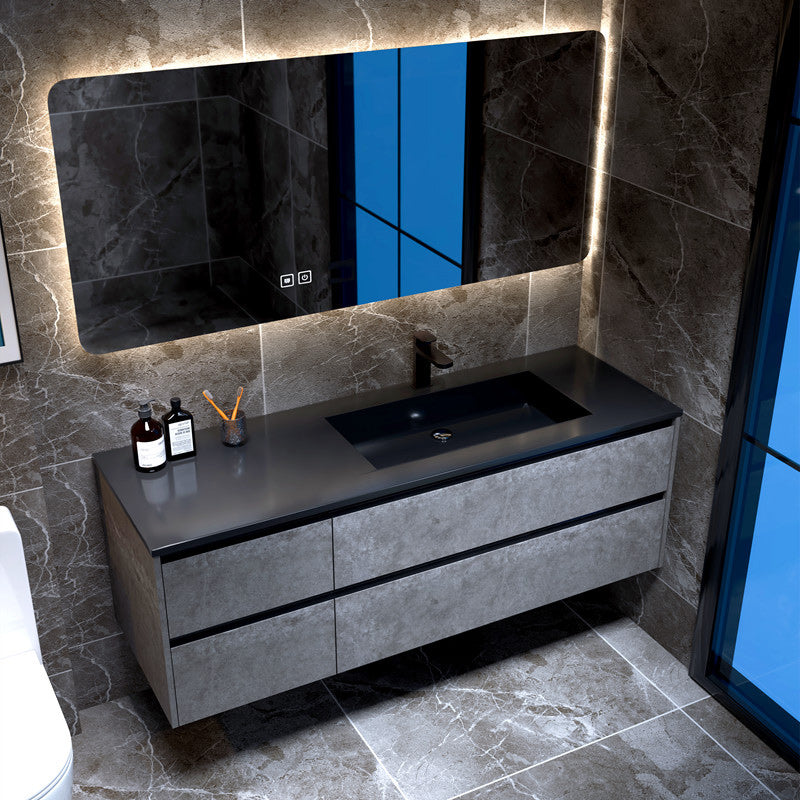 Glam Bathroom Vanity Cabinet Limestone Top with Mirror and Standalone Cabinet Vanity Set Clearhalo 'Bathroom Remodel & Bathroom Fixtures' 'Bathroom Vanities' 'bathroom_vanities' 'Home Improvement' 'home_improvement' 'home_improvement_bathroom_vanities' 6299967