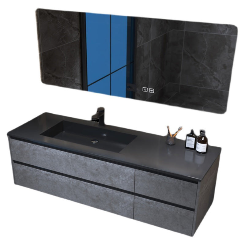 Glam Bathroom Vanity Cabinet Limestone Top with Mirror and Standalone Cabinet Vanity Set Clearhalo 'Bathroom Remodel & Bathroom Fixtures' 'Bathroom Vanities' 'bathroom_vanities' 'Home Improvement' 'home_improvement' 'home_improvement_bathroom_vanities' 6299968