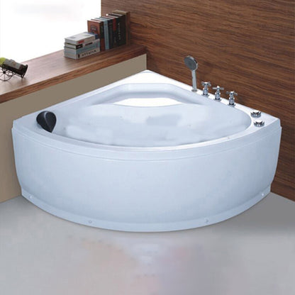 White Corner Acrylic Bath Tub Bathroom Modern Back to Wall Tub Tub Only Tub with Silver 5-Piece Set Clearhalo 'Bathroom Remodel & Bathroom Fixtures' 'Bathtubs' 'Home Improvement' 'home_improvement' 'home_improvement_bathtubs' 'Showers & Bathtubs' 6300822