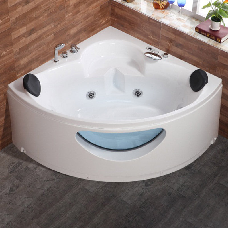 White Corner Acrylic Bath Tub Bathroom Modern Back to Wall Tub 51"L x 51"W x 26"H Massage Tub with Silver 5-Piece Set Clearhalo 'Bathroom Remodel & Bathroom Fixtures' 'Bathtubs' 'Home Improvement' 'home_improvement' 'home_improvement_bathtubs' 'Showers & Bathtubs' 6300829