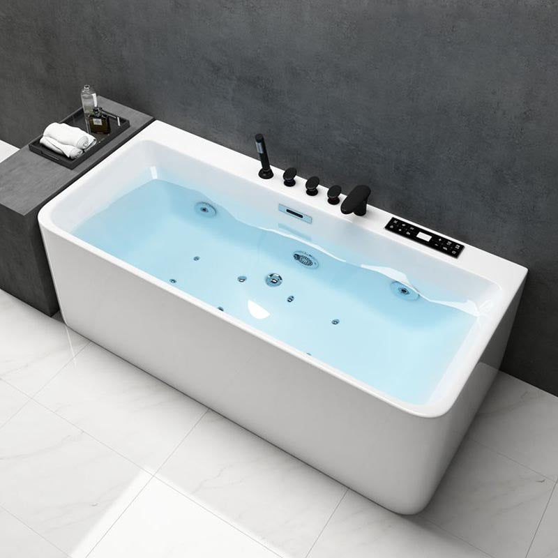 Modern Rectangular Bath Tub with Drain and Overflow Trim Bathtub 63"L x 30"W x 23"H Message & Temperature & Bubble & Light Tub with Black 5-Piece Set Clearhalo 'Bathroom Remodel & Bathroom Fixtures' 'Bathtubs' 'Home Improvement' 'home_improvement' 'home_improvement_bathtubs' 'Showers & Bathtubs' 6300851