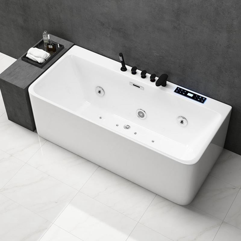 Modern Rectangular Bath Tub with Drain and Overflow Trim Bathtub 63"L x 30"W x 23"H Massage & Thermostat & Aerator & Chromatherapy Tub with Black 5-Piece Set Clearhalo 'Bathroom Remodel & Bathroom Fixtures' 'Bathtubs' 'Home Improvement' 'home_improvement' 'home_improvement_bathtubs' 'Showers & Bathtubs' 6300854