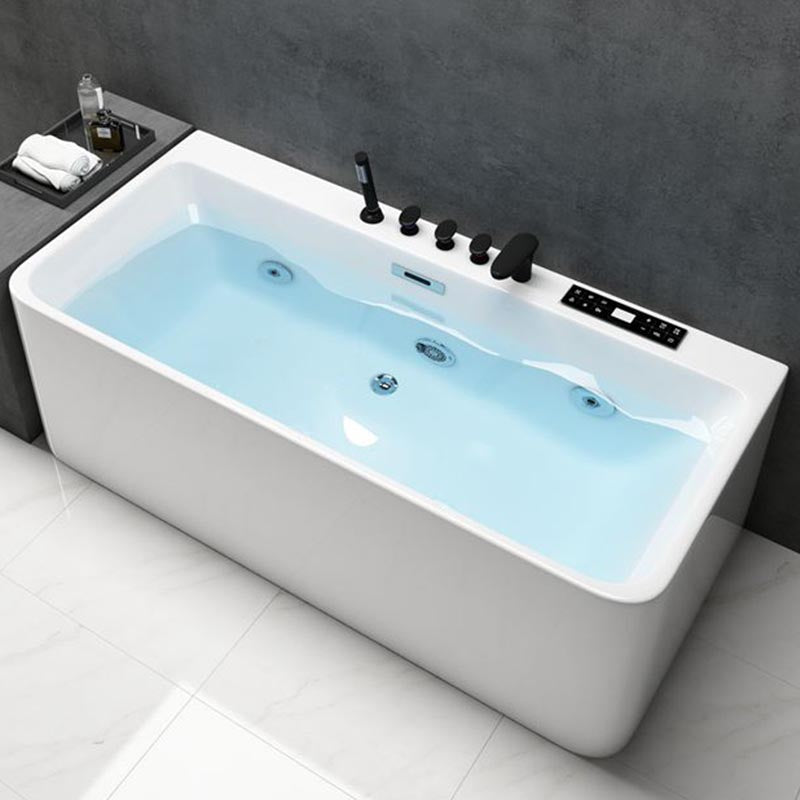 Modern Rectangular Bath Tub with Drain and Overflow Trim Bathtub Massage & Thermostat & Chromatherapy Tub with Black 5-Piece Set Clearhalo 'Bathroom Remodel & Bathroom Fixtures' 'Bathtubs' 'Home Improvement' 'home_improvement' 'home_improvement_bathtubs' 'Showers & Bathtubs' 6300856