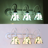 Lily Sconce Light Fixture Tiffany Blue/Beige Glass 3 Heads White Wall Mounted Light with Scrolling Arm Clearhalo 'Industrial' 'Middle century wall lights' 'Tiffany wall lights' 'Tiffany' 'Wall Lamps & Sconces' 'Wall Lights' Lighting' 63070