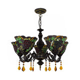 Multicolored Bell Inverted Chandelier Tiffany Stained Glass 5 Lights Grapes Hanging Light with Crystal in Black/White Clearhalo 'Ceiling Lights' 'Chandeliers' 'Close To Ceiling Lights' 'Industrial' 'Middle Century Chandeliers' 'Tiffany Chandeliers' 'Tiffany close to ceiling' 'Tiffany' Lighting' 63091