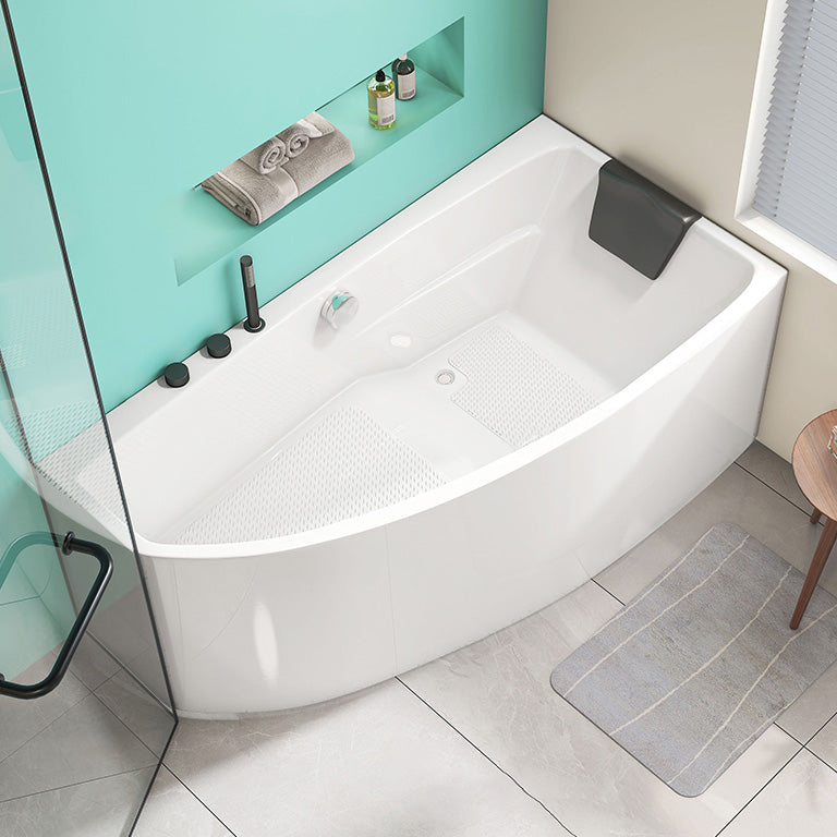 Modern Corner White Bathtub Back to Wall with Drain Bath Tub Left Tub with Deck Faucets Clearhalo 'Bathroom Remodel & Bathroom Fixtures' 'Bathtubs' 'Home Improvement' 'home_improvement' 'home_improvement_bathtubs' 'Showers & Bathtubs' 6310292