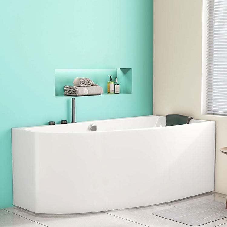 Modern Corner White Bathtub Back to Wall with Drain Bath Tub 55"L x 30"W x 24"H Left Tub with Deck Faucets Clearhalo 'Bathroom Remodel & Bathroom Fixtures' 'Bathtubs' 'Home Improvement' 'home_improvement' 'home_improvement_bathtubs' 'Showers & Bathtubs' 6310293
