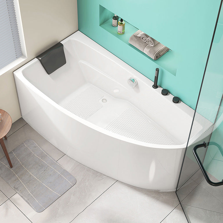 Modern Corner White Bathtub Back to Wall with Drain Bath Tub Right Tub with Deck Faucets Clearhalo 'Bathroom Remodel & Bathroom Fixtures' 'Bathtubs' 'Home Improvement' 'home_improvement' 'home_improvement_bathtubs' 'Showers & Bathtubs' 6310296