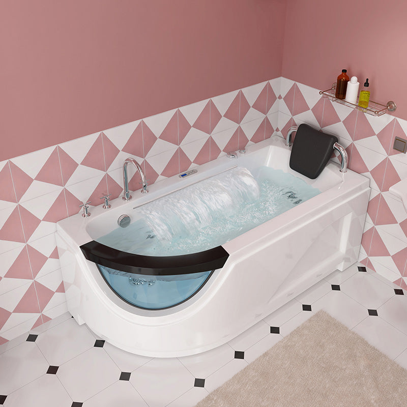 Left-Hand Drain Bathroom Tub Modern Free Form Back to Wall Bathtub 55.1"L x 30.5"W x 23.6"H Massage & Waterfall & Thermostat & Chromotherapy Tub with Silver 5-Piece Set Clearhalo 'Bathroom Remodel & Bathroom Fixtures' 'Bathtubs' 'Home Improvement' 'home_improvement' 'home_improvement_bathtubs' 'Showers & Bathtubs' 6310427