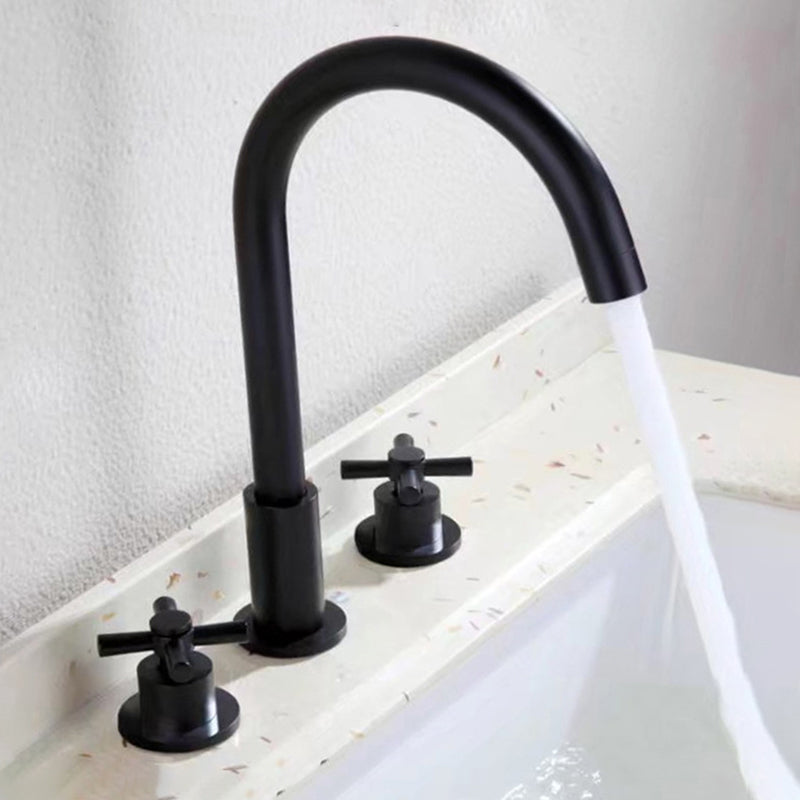 Glam Centerset Faucet Brass Cross Handles 3 Holes Gooseneck Bathroom Sink Faucet Black Clearhalo 'Bathroom Remodel & Bathroom Fixtures' 'Bathroom Sink Faucets' 'Bathroom Sinks & Faucet Components' 'bathroom_sink_faucets' 'Home Improvement' 'home_improvement' 'home_improvement_bathroom_sink_faucets' 6311524