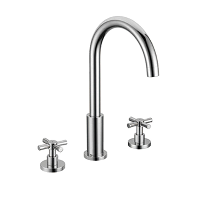 Glam Centerset Faucet Brass Cross Handles 3 Holes Gooseneck Bathroom Sink Faucet Silver Clearhalo 'Bathroom Remodel & Bathroom Fixtures' 'Bathroom Sink Faucets' 'Bathroom Sinks & Faucet Components' 'bathroom_sink_faucets' 'Home Improvement' 'home_improvement' 'home_improvement_bathroom_sink_faucets' 6311528