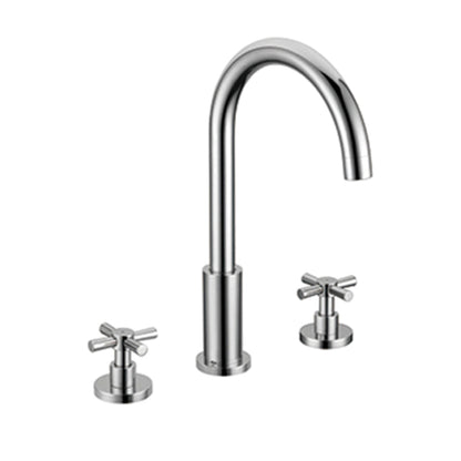Glam Centerset Faucet Brass Cross Handles 3 Holes Gooseneck Bathroom Sink Faucet Silver Clearhalo 'Bathroom Remodel & Bathroom Fixtures' 'Bathroom Sink Faucets' 'Bathroom Sinks & Faucet Components' 'bathroom_sink_faucets' 'Home Improvement' 'home_improvement' 'home_improvement_bathroom_sink_faucets' 6311528