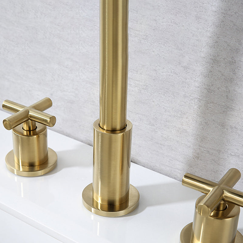 Glam Centerset Faucet Brass Cross Handles 3 Holes Gooseneck Bathroom Sink Faucet Clearhalo 'Bathroom Remodel & Bathroom Fixtures' 'Bathroom Sink Faucets' 'Bathroom Sinks & Faucet Components' 'bathroom_sink_faucets' 'Home Improvement' 'home_improvement' 'home_improvement_bathroom_sink_faucets' 6311532