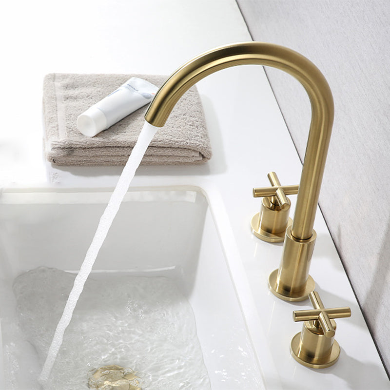 Glam Centerset Faucet Brass Cross Handles 3 Holes Gooseneck Bathroom Sink Faucet Clearhalo 'Bathroom Remodel & Bathroom Fixtures' 'Bathroom Sink Faucets' 'Bathroom Sinks & Faucet Components' 'bathroom_sink_faucets' 'Home Improvement' 'home_improvement' 'home_improvement_bathroom_sink_faucets' 6311533