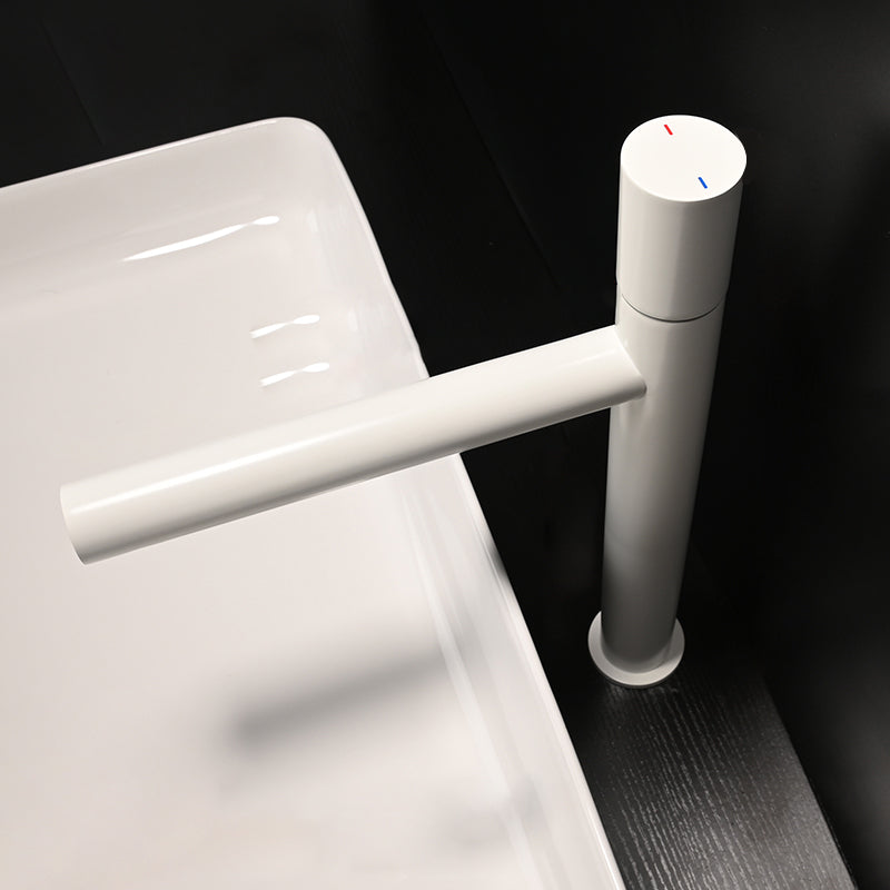 Contemporary Centerset Faucet Lever Handles Single Hole Brass Circular Faucet White 13.4" Clearhalo 'Bathroom Remodel & Bathroom Fixtures' 'Bathroom Sink Faucets' 'Bathroom Sinks & Faucet Components' 'bathroom_sink_faucets' 'Home Improvement' 'home_improvement' 'home_improvement_bathroom_sink_faucets' 6311547