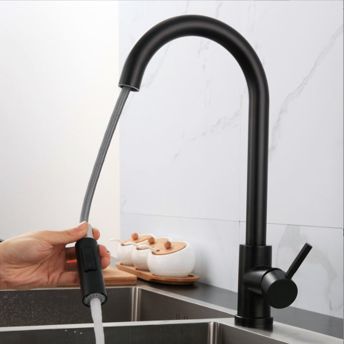 Modern Touch Kitchen Faucet Stainless Steel Single Handle Retractable Kitchen Faucet Clearhalo 'Home Improvement' 'home_improvement' 'home_improvement_kitchen_faucets' 'Kitchen Faucets' 'Kitchen Remodel & Kitchen Fixtures' 'Kitchen Sinks & Faucet Components' 'kitchen_faucets' 6311560