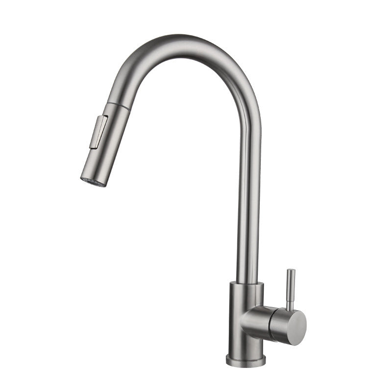 Modern Touch Kitchen Faucet Stainless Steel Single Handle Retractable Kitchen Faucet Silver Clearhalo 'Home Improvement' 'home_improvement' 'home_improvement_kitchen_faucets' 'Kitchen Faucets' 'Kitchen Remodel & Kitchen Fixtures' 'Kitchen Sinks & Faucet Components' 'kitchen_faucets' 6311563