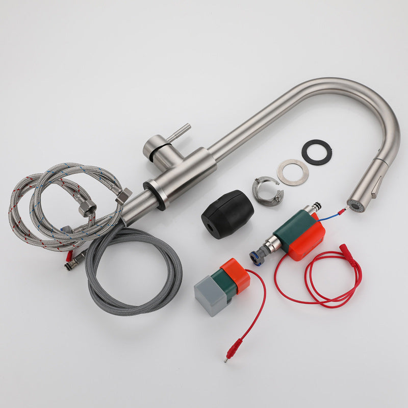 Modern Touch Kitchen Faucet Stainless Steel Single Handle Retractable Kitchen Faucet Clearhalo 'Home Improvement' 'home_improvement' 'home_improvement_kitchen_faucets' 'Kitchen Faucets' 'Kitchen Remodel & Kitchen Fixtures' 'Kitchen Sinks & Faucet Components' 'kitchen_faucets' 6311564