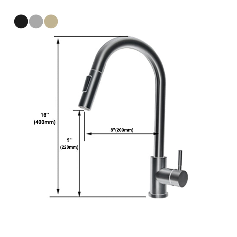 Modern Touch Kitchen Faucet Stainless Steel Single Handle Retractable Kitchen Faucet Clearhalo 'Home Improvement' 'home_improvement' 'home_improvement_kitchen_faucets' 'Kitchen Faucets' 'Kitchen Remodel & Kitchen Fixtures' 'Kitchen Sinks & Faucet Components' 'kitchen_faucets' 6311570