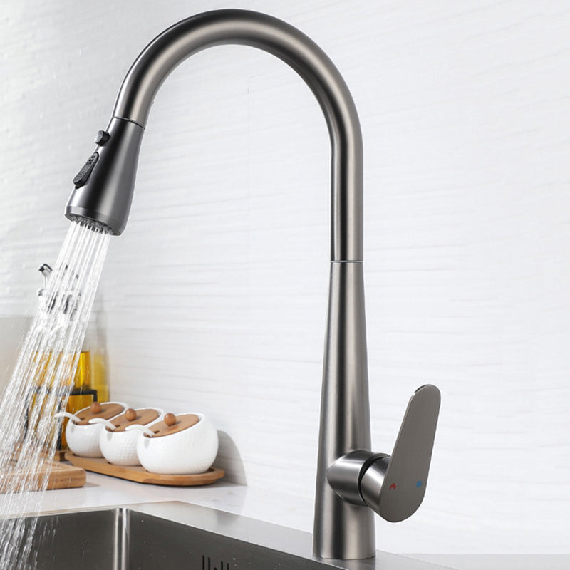 Modern Faucet 1-Handle 1-Hole Copper with Pull out Sprayer Gooseneck Faucet Clearhalo 'Home Improvement' 'home_improvement' 'home_improvement_kitchen_faucets' 'Kitchen Faucets' 'Kitchen Remodel & Kitchen Fixtures' 'Kitchen Sinks & Faucet Components' 'kitchen_faucets' 6311608