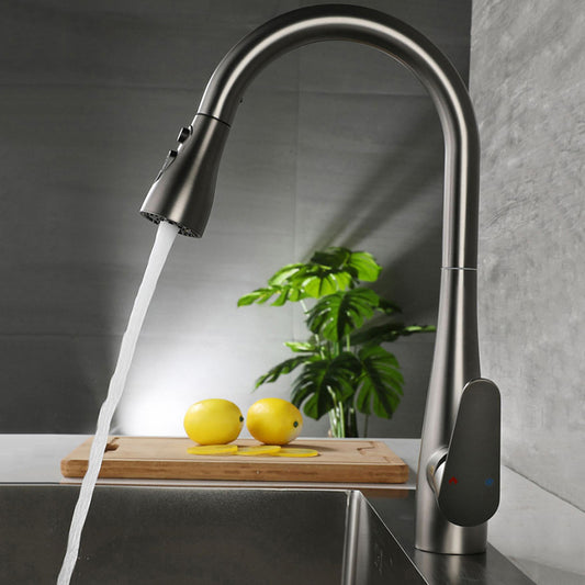 Modern Faucet 1-Handle 1-Hole Copper with Pull out Sprayer Gooseneck Faucet Clearhalo 'Home Improvement' 'home_improvement' 'home_improvement_kitchen_faucets' 'Kitchen Faucets' 'Kitchen Remodel & Kitchen Fixtures' 'Kitchen Sinks & Faucet Components' 'kitchen_faucets' 6311617