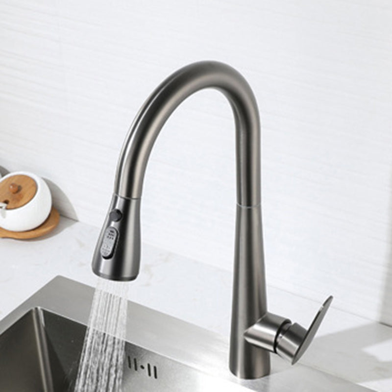 Modern Faucet 1-Handle 1-Hole Copper with Pull out Sprayer Gooseneck Faucet Clearhalo 'Home Improvement' 'home_improvement' 'home_improvement_kitchen_faucets' 'Kitchen Faucets' 'Kitchen Remodel & Kitchen Fixtures' 'Kitchen Sinks & Faucet Components' 'kitchen_faucets' 6311620