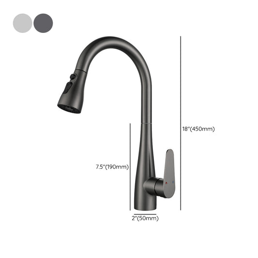 Modern Faucet 1-Handle 1-Hole Copper with Pull out Sprayer Gooseneck Faucet Clearhalo 'Home Improvement' 'home_improvement' 'home_improvement_kitchen_faucets' 'Kitchen Faucets' 'Kitchen Remodel & Kitchen Fixtures' 'Kitchen Sinks & Faucet Components' 'kitchen_faucets' 6311624