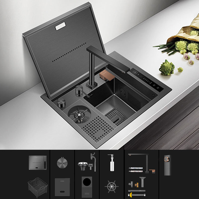 Contemporary Rectangle Kitchen Sink Stainless Steel Friction Resistant Kitchen Sink Sink with Faucet Deck Control Drain Black Clearhalo 'Home Improvement' 'home_improvement' 'home_improvement_kitchen_sinks' 'Kitchen Remodel & Kitchen Fixtures' 'Kitchen Sinks & Faucet Components' 'Kitchen Sinks' 'kitchen_sinks' 6311649