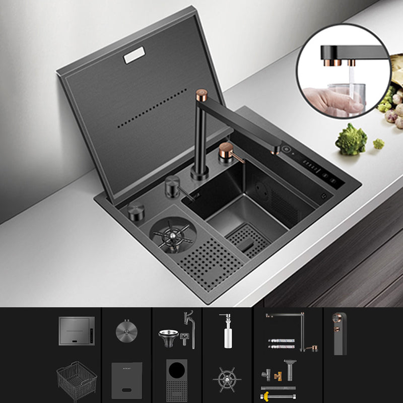 Contemporary Rectangle Kitchen Sink Stainless Steel Friction Resistant Kitchen Sink Sink with Faucet Deck Control Drain Black-Gold Clearhalo 'Home Improvement' 'home_improvement' 'home_improvement_kitchen_sinks' 'Kitchen Remodel & Kitchen Fixtures' 'Kitchen Sinks & Faucet Components' 'Kitchen Sinks' 'kitchen_sinks' 6311654