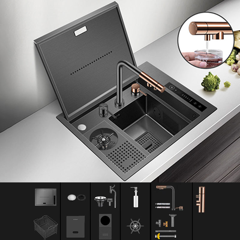 Contemporary Rectangle Kitchen Sink Stainless Steel Friction Resistant Kitchen Sink Sink with Faucet Conventional Launching Brass Clearhalo 'Home Improvement' 'home_improvement' 'home_improvement_kitchen_sinks' 'Kitchen Remodel & Kitchen Fixtures' 'Kitchen Sinks & Faucet Components' 'Kitchen Sinks' 'kitchen_sinks' 6311660