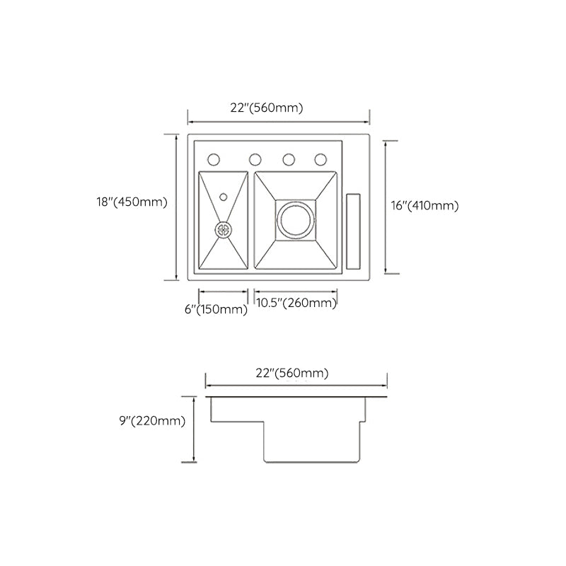 Contemporary Rectangle Kitchen Sink Stainless Steel Friction Resistant Kitchen Sink Clearhalo 'Home Improvement' 'home_improvement' 'home_improvement_kitchen_sinks' 'Kitchen Remodel & Kitchen Fixtures' 'Kitchen Sinks & Faucet Components' 'Kitchen Sinks' 'kitchen_sinks' 6311673