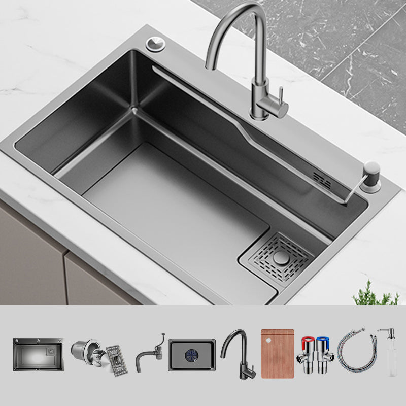 Contemporary Style Kitchen Sink Set Stainless Steel Friction Resistant Kitchen Sink Set Sink with Faucet Round Faucet Clearhalo 'Home Improvement' 'home_improvement' 'home_improvement_kitchen_sinks' 'Kitchen Remodel & Kitchen Fixtures' 'Kitchen Sinks & Faucet Components' 'Kitchen Sinks' 'kitchen_sinks' 6311676