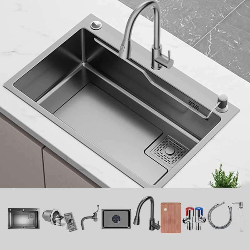 Contemporary Style Kitchen Sink Set Stainless Steel Friction Resistant Kitchen Sink Set Sink with Faucet Pull Out Faucet Clearhalo 'Home Improvement' 'home_improvement' 'home_improvement_kitchen_sinks' 'Kitchen Remodel & Kitchen Fixtures' 'Kitchen Sinks & Faucet Components' 'Kitchen Sinks' 'kitchen_sinks' 6311678