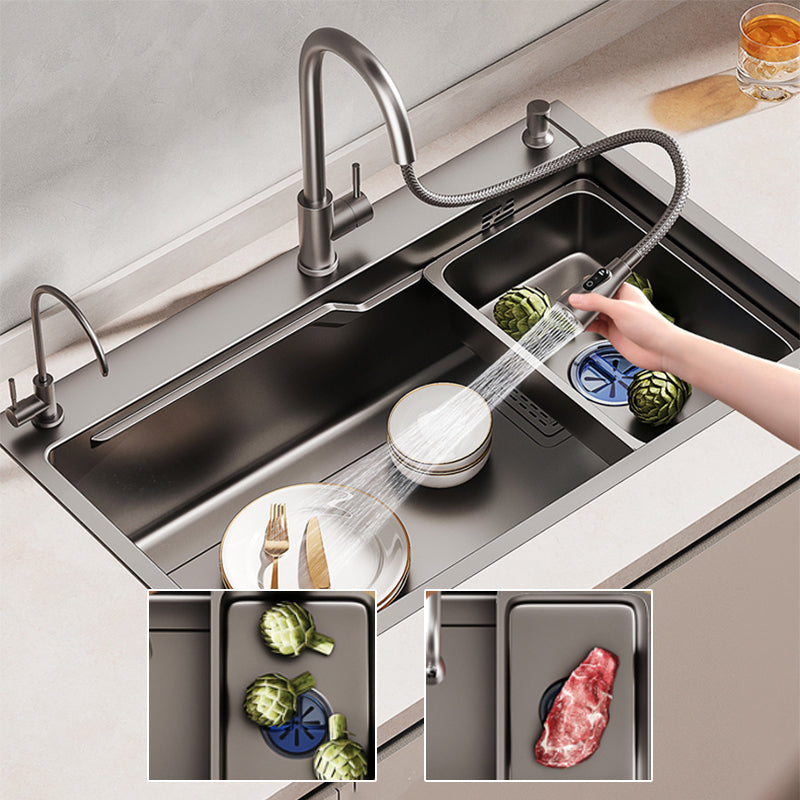 Contemporary Style Kitchen Sink Set Stainless Steel Friction Resistant Kitchen Sink Set Clearhalo 'Home Improvement' 'home_improvement' 'home_improvement_kitchen_sinks' 'Kitchen Remodel & Kitchen Fixtures' 'Kitchen Sinks & Faucet Components' 'Kitchen Sinks' 'kitchen_sinks' 6311684
