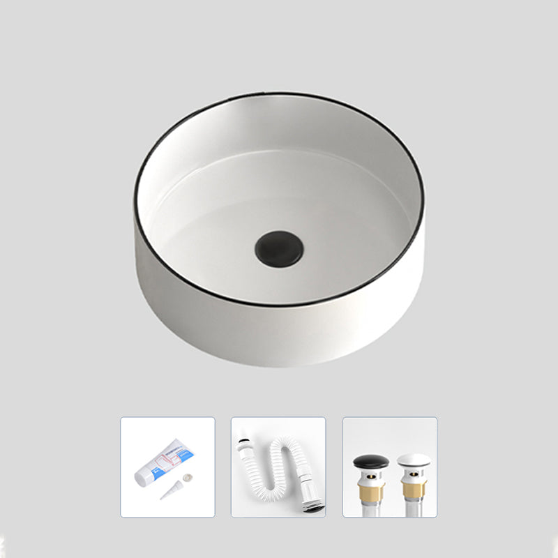 Modern Bathroom Sink Porcelain Pop-Up Drain Round Vessel Lavatory Sink Black White Sink Clearhalo 'Bathroom Remodel & Bathroom Fixtures' 'Bathroom Sinks & Faucet Components' 'Bathroom Sinks' 'bathroom_sink' 'Home Improvement' 'home_improvement' 'home_improvement_bathroom_sink' 6311828