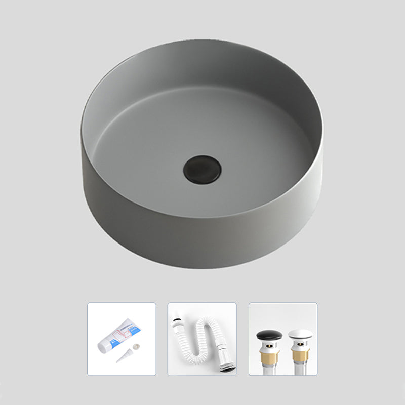 Modern Bathroom Sink Porcelain Pop-Up Drain Round Vessel Lavatory Sink Grey Sink Clearhalo 'Bathroom Remodel & Bathroom Fixtures' 'Bathroom Sinks & Faucet Components' 'Bathroom Sinks' 'bathroom_sink' 'Home Improvement' 'home_improvement' 'home_improvement_bathroom_sink' 6311830