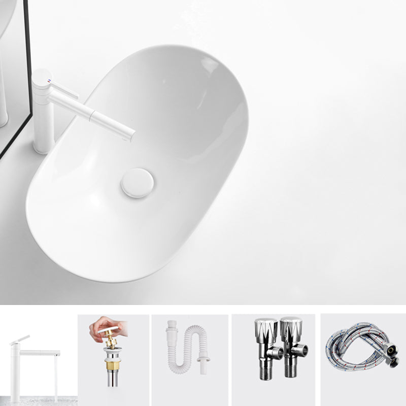 Modern Bathroom Sink Pop-Up Drain Porcelain Oval-Shape Vessel Bathroom Sink White Sink with Faucet Clearhalo 'Bathroom Remodel & Bathroom Fixtures' 'Bathroom Sinks & Faucet Components' 'Bathroom Sinks' 'bathroom_sink' 'Home Improvement' 'home_improvement' 'home_improvement_bathroom_sink' 6311852