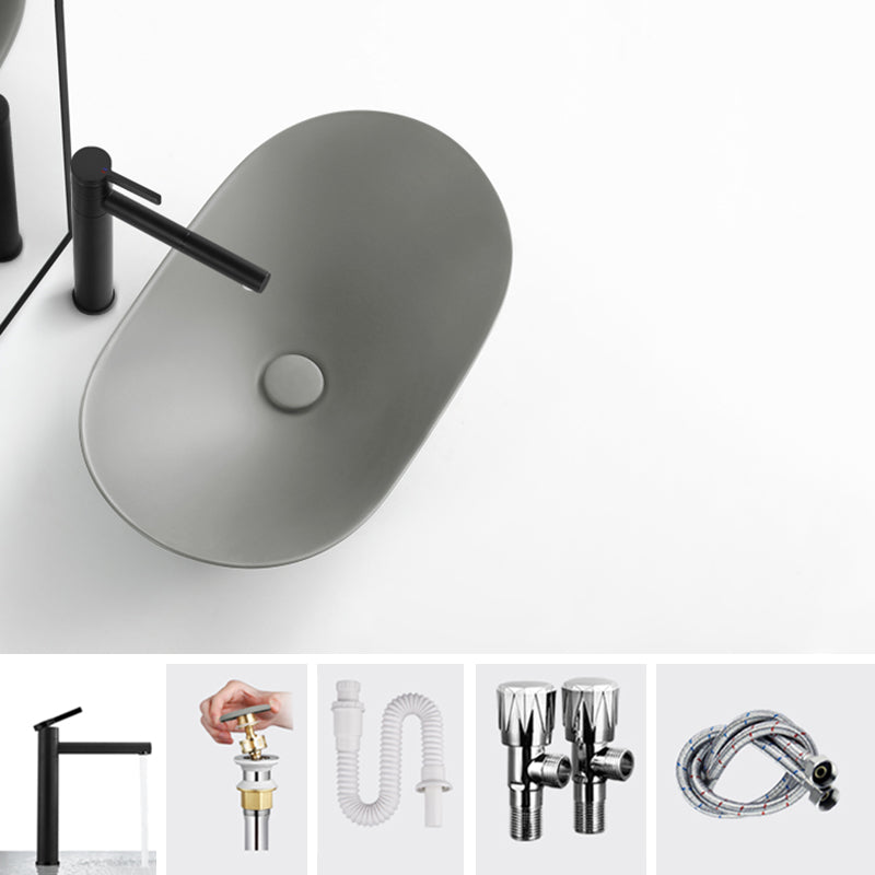 Modern Bathroom Sink Pop-Up Drain Porcelain Oval-Shape Vessel Bathroom Sink Grey Sink with Faucet Clearhalo 'Bathroom Remodel & Bathroom Fixtures' 'Bathroom Sinks & Faucet Components' 'Bathroom Sinks' 'bathroom_sink' 'Home Improvement' 'home_improvement' 'home_improvement_bathroom_sink' 6311854